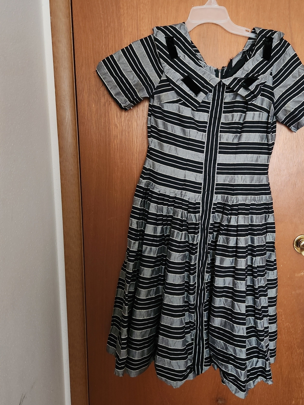 Women's Black and White Striped Fit-and-Flare Dress
